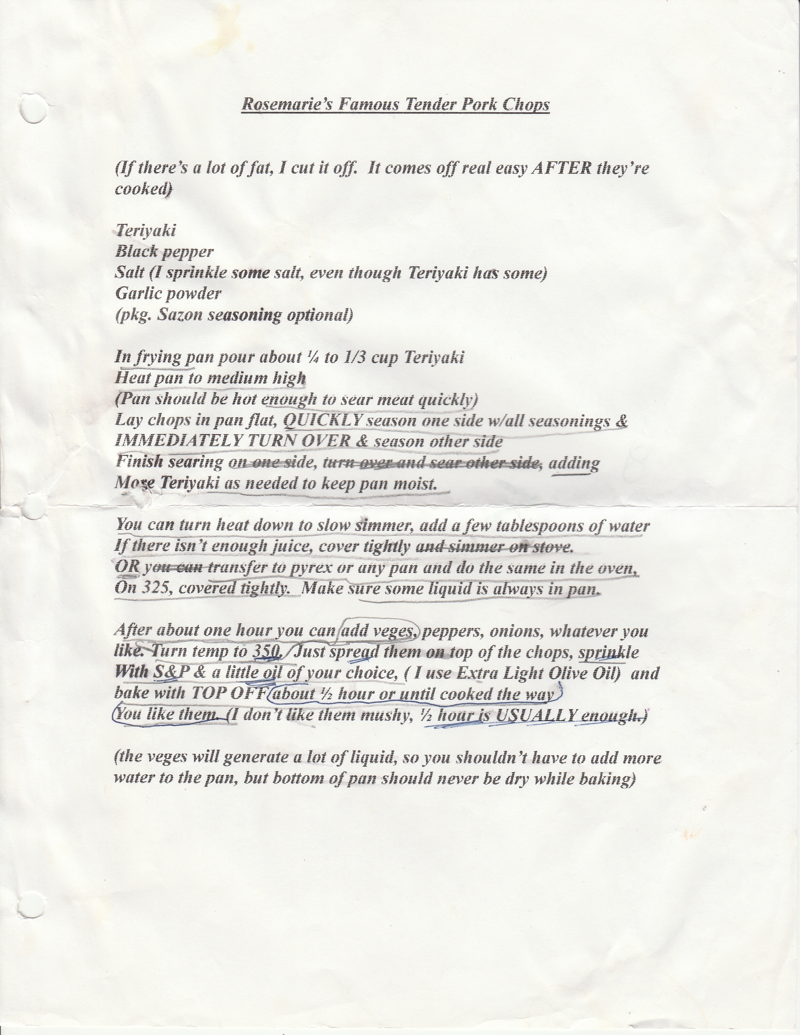 Rosemarie's Famous Tender Pork Chops recipe.  The text of this is contained in this blog post.