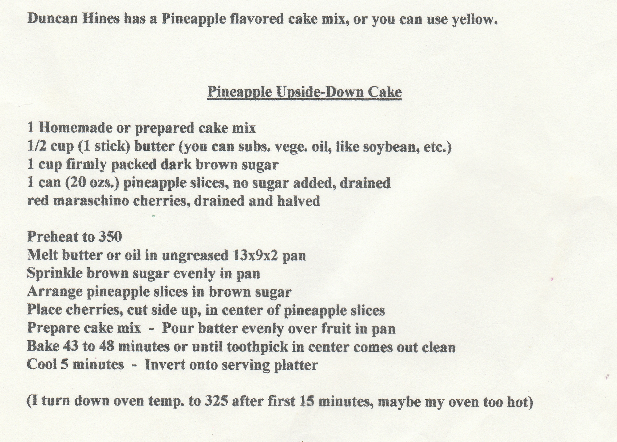 Pineapple Upside-Down Cake recipe.  Text is contained in this blog post