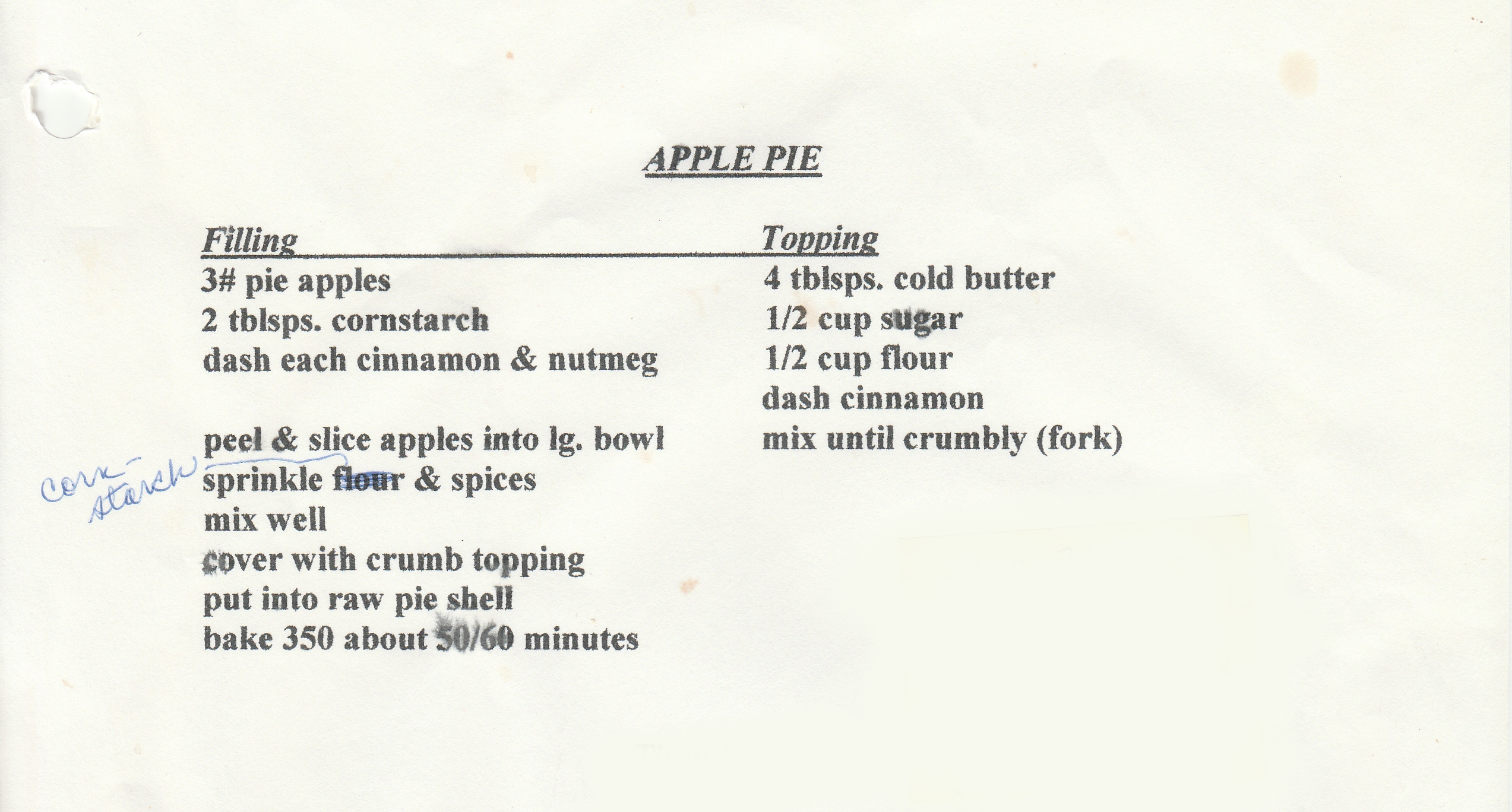 Apple pie recipe.  The text is contained in this blog post.