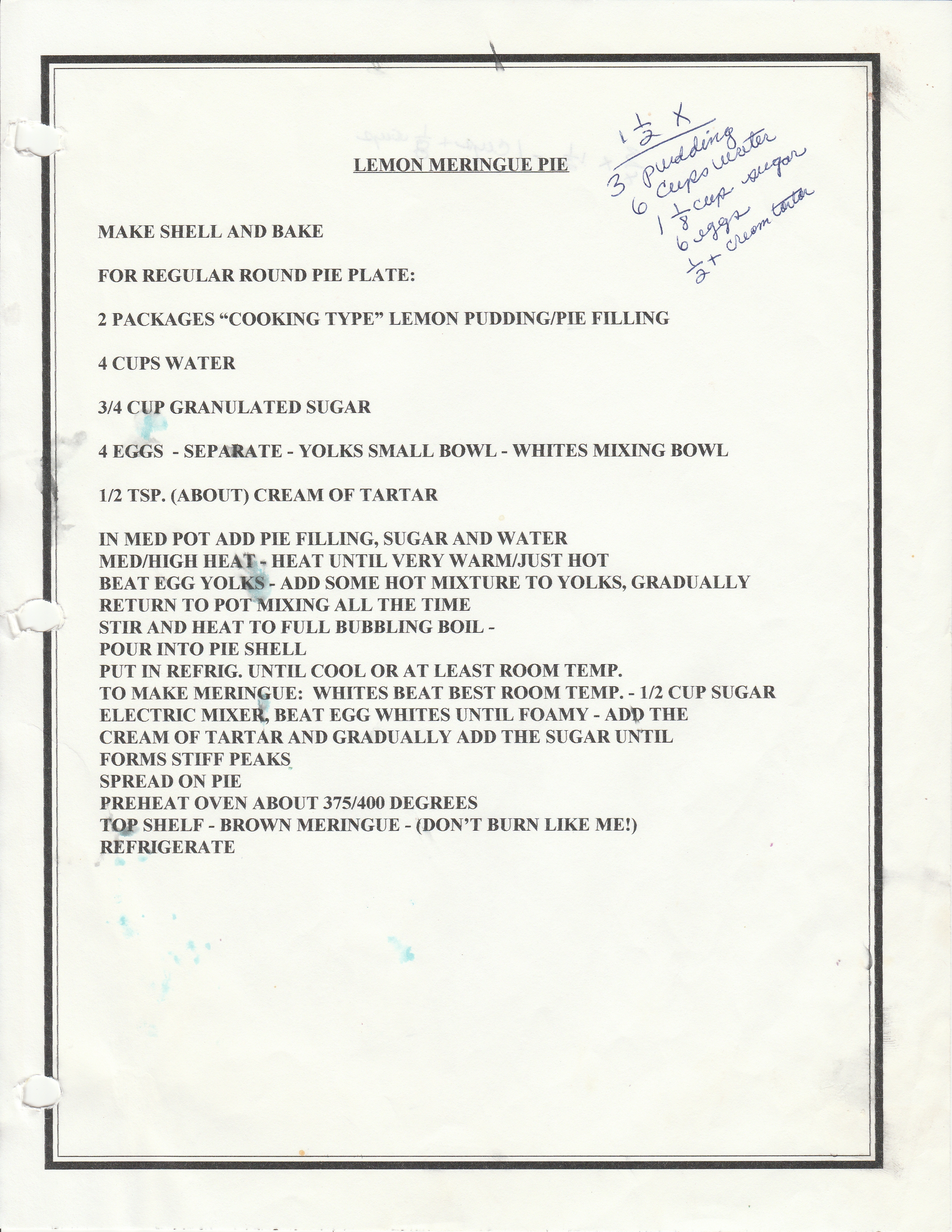 Lemon Meringue Pie recipe.  The text is contained in this blog post.
