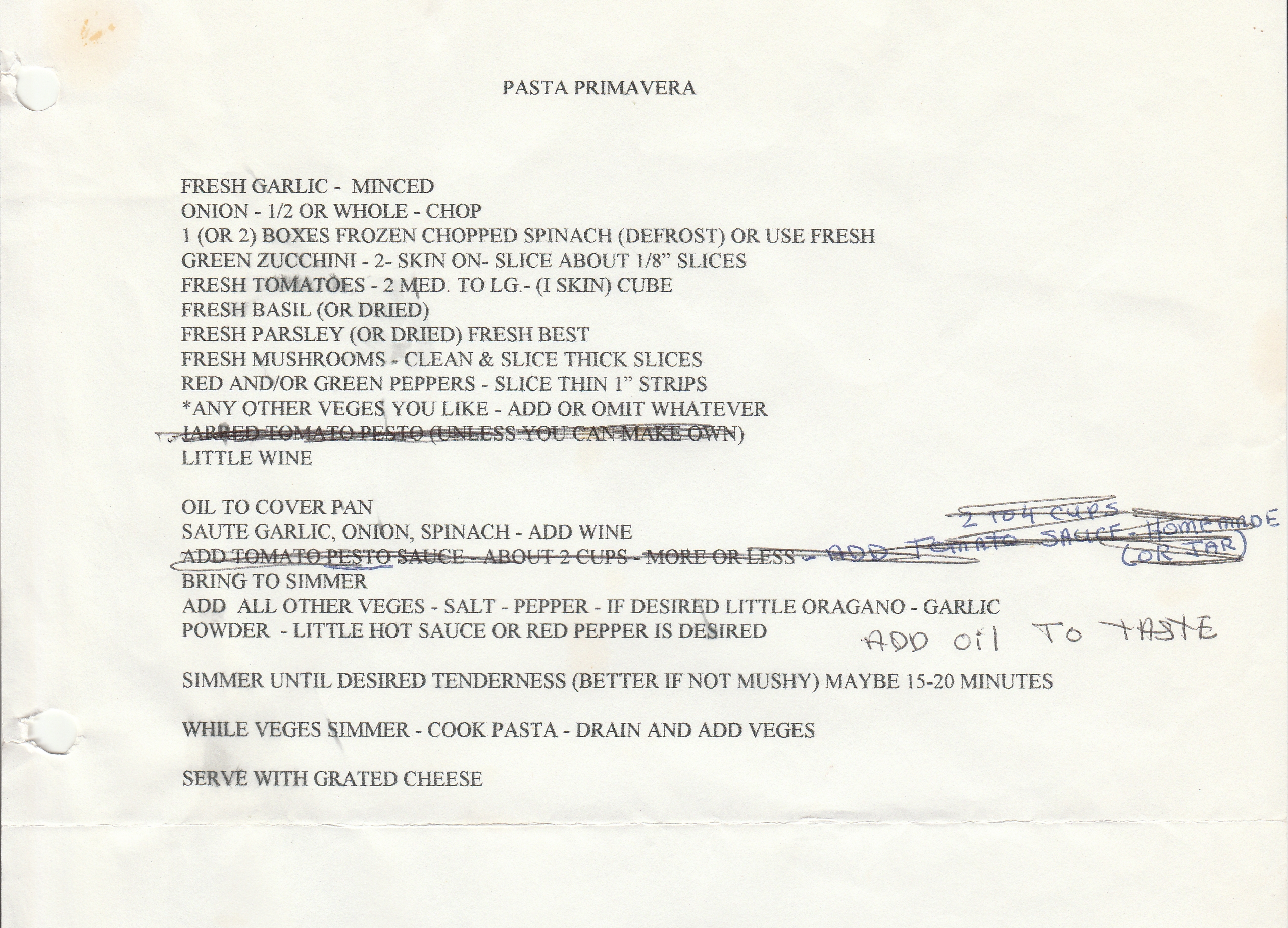 Pasta Primavera recipe.  The text is in this blog post.